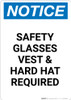 Notice: Safety Glasses Vest And Hard Hat Required - Portrait Wall Sign