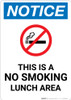 Notice: This Is A No Smoking Lunch Area No Smoking Icon - Portrait Wall Sign