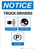 Notice: Truck Drivers Shut-Off Engine Set Brakes Wheel Chocks with Icons - Portrait Wall Sign