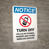 Notice: Turn Off Cellular Phones Two Way Radios No Cellphone Icon - Portrait Wall Sign