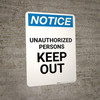 Notice: Unauthorized Persons No Permitted Beyond This Point - Portrait Wall Sign