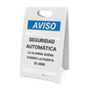 Notice: Automatic Security Alarm Will Sound When Door Open Spanish - A-Frame Sign Notice: Automatic Security Alarm Will Sound When Door Open Spanish - A-Frame Sign