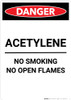 Acetylene No Smoking No Open Flames - Portrait Wall Sign Acetylene No Smoking No Open Flames - Portrait Wall Sign