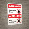 Bilingual Restricted Area Spanish - Portrait Wall Sign