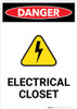Electrical Closet with Hazard Icon - Portrait Wall Sign