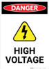 High Voltage With Hazard Icon - Portrait Wall Sign