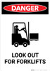 Look Out For Forklifts with Icon - Portrait Wall Sign