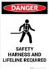 Safety Harness and Lifeline Required with Icon - Portrait Wall Sign Safety Harness and Lifeline Required with Icon - Portrait Wall Sign