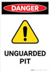 Unguarded Pit with Hazard Icon - Portrait Wall Sign