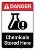Danger: Chemicals Stored Here ANSI Portrait with Icon Danger: Chemicals Stored Here ANSI Portrait with Icon