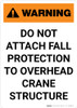 Warning: Do Not Attach Fall Protection to Crane Structure - Portrait Wall Sign
