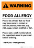 Warning: Food Allergy - Please be Advised - Portrait Wall Sign Warning: Food Allergy - Please be Advised - Portrait Wall Sign