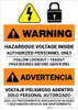 Warning: Hazardous Voltage Follow Lockout Procedures Bilingual Spanish - Portrait Wall Sign