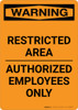 Warning: Restricted Area - Authorized Employees Only - Portrait Wall Sign