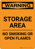 Warning: Storage Area - No Smoking Open Flame - Portrait Wall Sign
