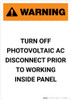 Warning: Turn Off Photovoltaic AC - Portrait Wall Sign Warning: Turn Off Photovoltaic AC - Portrait Wall Sign