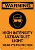 Warning: High Intensity Ultraviolet Light - Wear Eye Protection with Icon - Portrait Wall Sign Warning: High Intensity Ultraviolet Light - Wear Eye Protection with Icon - Portrait Wall Sign