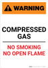 Warning: Compressed Gas - No Smoking, Open Flame - Portrait Wall Sign