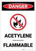 Danger: Acetylene Flammable Portrait with Graphic - Label Danger: Acetylene Flammable Portrait with Graphic - Label