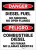 Danger: Bilingual Spanish Diesel Fuel No Smoking - Label