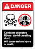 Danger: Contains Asbestos Fibers Cause Injury Portrait ANSI - Label Danger: Contains Asbestos Fibers Cause Injury Portrait ANSI - Label