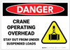 Danger: Crane Operating Overhead Stay Out From Under Suspended Loads - Label