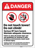 Danger: Do Not Touch or Climb Tower - Serious RF Burn Hazard ANSI - Label