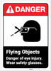 Danger: Flying Objects Wear Safety Glasses Portrait ANSI - Label