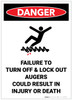 Danger: Lock Out Auger Safety - Label Danger: Lock Out Auger Safety - Label