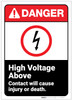 Danger: High Voltage Above - Contact Will Cause Injury or Death ANSI - Label