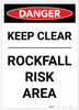 Danger: Keep Clear Rockfall Risk - Label