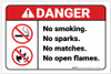 Danger: No Smoking, Sparks, Matches, Open Flame ANSI - Label