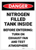 Danger: Nitrogen Filled Tank Inside Turn On Exhaust Fan - Label