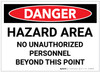 Danger: Hazard Area/No Unathorized Personnel Beyond This Point - Label Danger: Hazard Area/No Unathorized Personnel Beyond This Point - Label