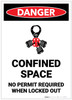 Danger: Confined Space No Permit Required When Locked Out With Icon - Label Danger: Confined Space No Permit Required When Locked Out With Icon - Label