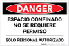 Danger: Spanish Confined Space/Authorized Personnel Only - Label Danger: Spanish Confined Space/Authorized Personnel Only - Label