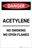 Danger: Acetylene No Smoking No Open Flames Portrait - Label
