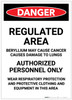 Danger: Beryllium Cancer Regulated Area Portrait - Label