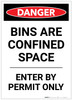 Danger: Bins Are A Confined Space Portrait - Label