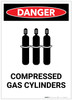 Danger: Compressed Gas Cylinders Portrait - Label Danger: Compressed Gas Cylinders Portrait - Label