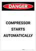 Danger: Compressor Starts Automatically Portrait - Label Danger: Compressor Starts Automatically Portrait - Label