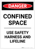 Danger: Confined Space Use Safety Harness Portrait - Label