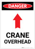 Danger: Crane Overhead With Arrow Portrait - Label