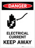 Danger: Electrical Current Keep Away With Icon Portrait - Label