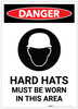 Danger: Hard Hats Must Be Worn with Icon Portrait - Label