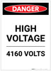 Danger: High Voltage 4160 Volts Portrait - Label