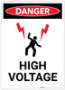 Danger: High Voltage With Lightning Bolts Graphic Portrait - Label Danger: High Voltage With Lightning Bolts Graphic Portrait - Label