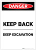 Danger: Keep Back Deep Excavation Portrait - Label