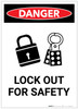 Danger: Lock Out Tag Out Must Be Performed Portrait - Label