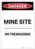 Danger: Mine Site No Trespassing Portrait - Label